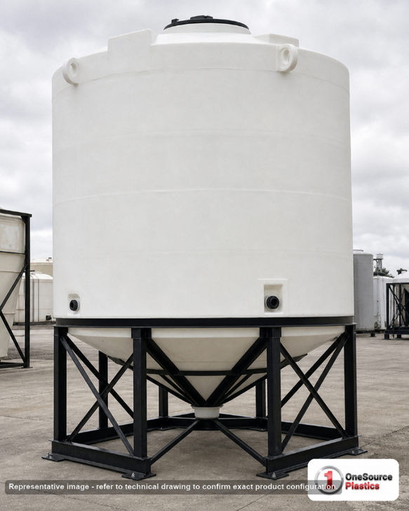 Snyder Industries 7400 Gallon 30 Degree Plastic Cone Bottom Tank. Polyethylene; White; 160" H x 142" W x 142" L.