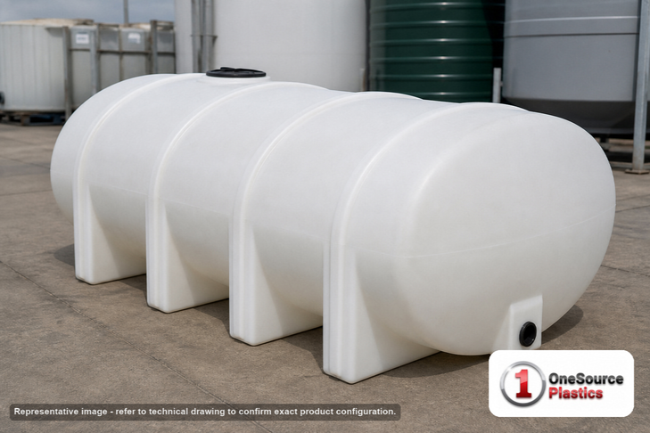 Chem-Tainer 85 Gallon Plastic Horizontal Leg Tank. 85 gallon capacity; Polyethylene; Natural White; 30" H x 30" W x 58" L