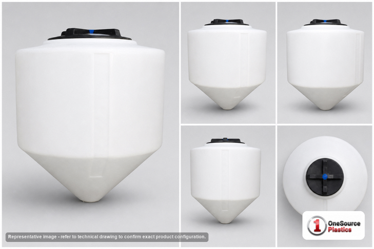Chem-Tainer 100 Gallon 60 Degree Plastic Cone Bottom Inductor Tank in White