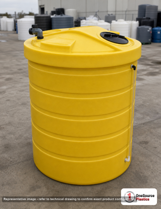 Chem-Tainer 150 Gallon Plastic Vertical Double Wall Waste Oil Tank with Oil Level Gauge in Yellow. 150 gallon capacity