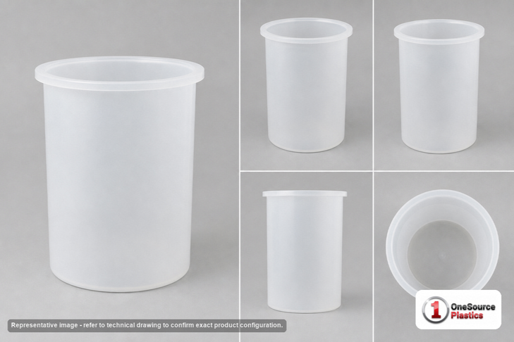 Dimensional spec drawing for Chem-Tainer 16 Gallon Cylindrical Open Top Tank (17" L x 17" W x 23" H)