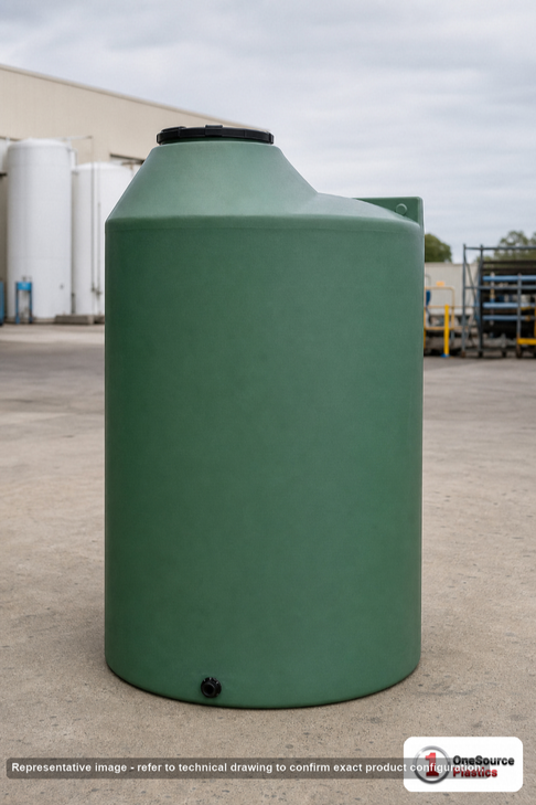 Chem-Tainer 250 Gallon Plastic Vertical Liquid Storage Tank in Green. 250 gallon capacity; Polyethylene; Green; 68" H x 35"