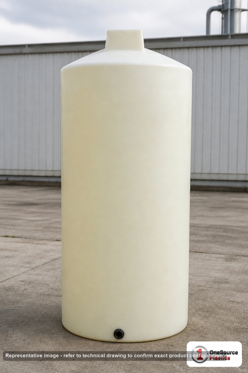 Chem-Tainer 300 Gallon Plastic Vertical Liquid Storage Tank. 300.0 gallon capacity; Polyethylene; dimensions 85.0in H x 35.0in W x 35.0in L; 80.0 lb empty; 1.5 specific gravity rating; fittings: 2". Manufacturer part number TC3581IC. Sold by OneSource Plastics (https://www.onesourceplastics.com).