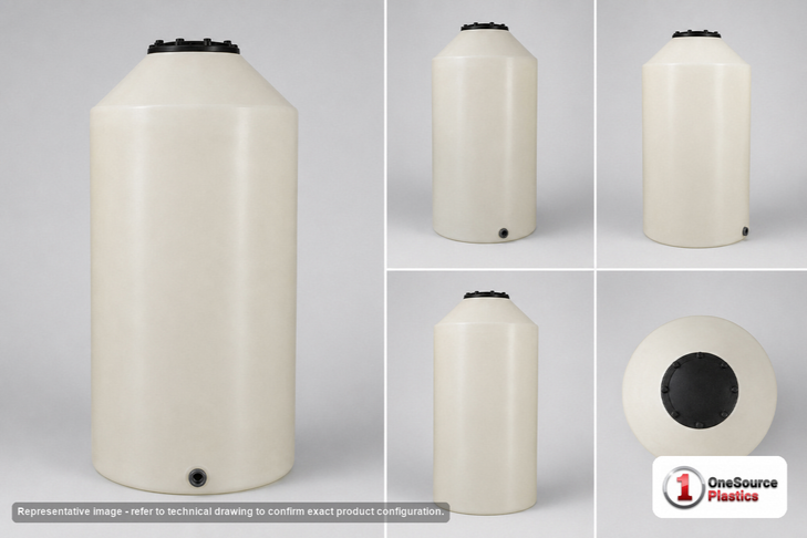 Dimensional spec drawing for Chem-Tainer 300 Gallon Vertical Tank (35" L x 35" W x 85" H)