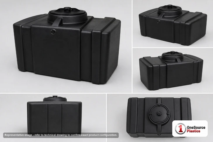 Dimensional spec drawing for Chem-Tainer 70 Gallon Portable Tank (42" L x 26" W x 18" H)