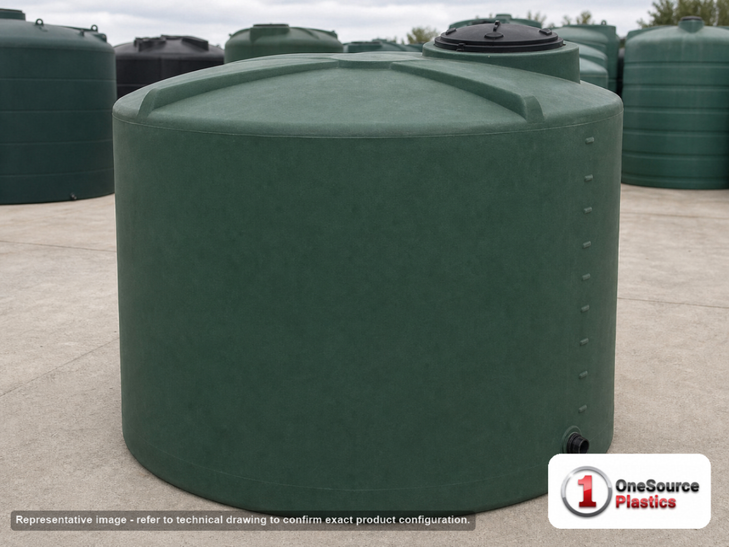 Snyder Industries 2500 Gallon Green Straight-Wall Vertical Water Storage Tank. Polyethylene; Green; 90" H x 96" W x 96" L