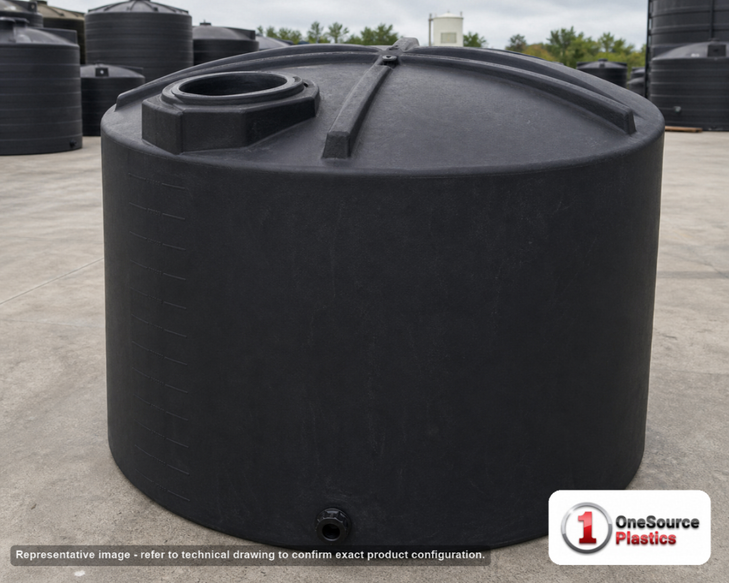 Bushman 3000 Gallon Black Vertical Water Storage Tank. Polyethylene; Black; 97.5" H x 102" W x 102" L; fittings: 1 Inlet, 1