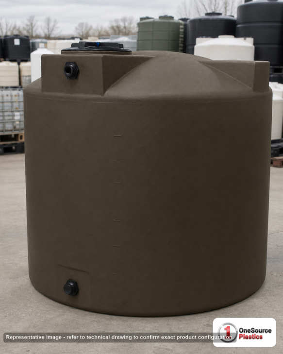 Bushman 1000 Gallon Dark Brown Vertical Water Storage Tank. Polyethylene; Dark Brown; 65" H x 75" W x 75" L; fittings: 1