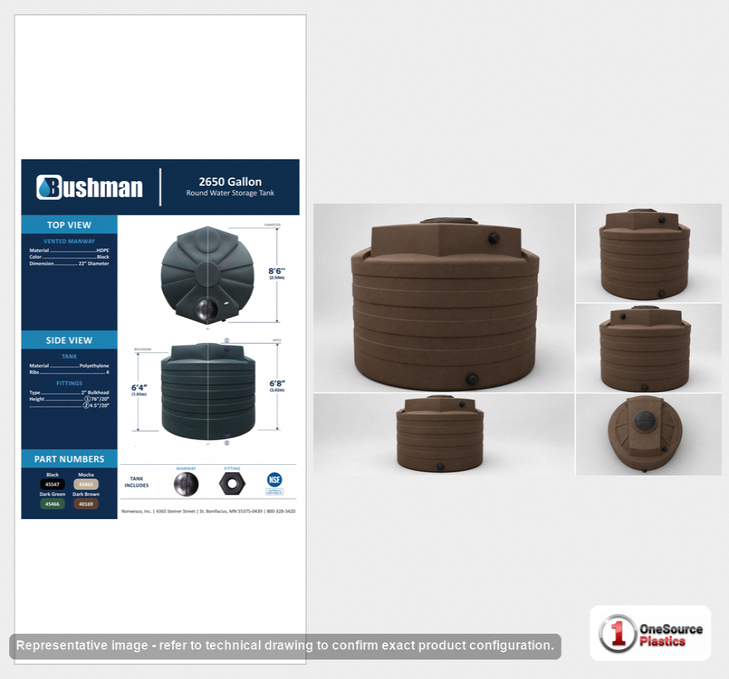 Bushman 2650 Gallon Dark Brown Vertical Water Storage Tank