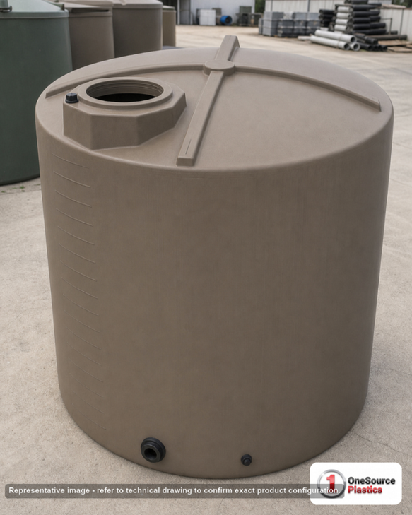 Bushman 3000 Gallon Mocha Vertical Water Storage Tank. Polyethylene; Mocha; 97.5" H x 102" W x 102" L; fittings: 1 Inlet, 1