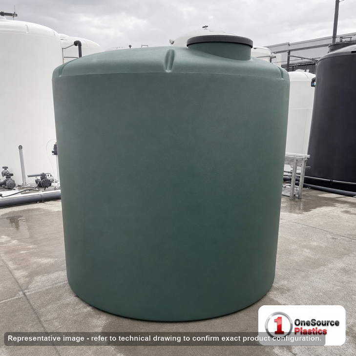 Norwesco 2500 Gallon Dark Green Vertical Water Storage Tank. 2500 gallon capacity; Polyethylene; Dark Green; 86" H x 98" W x