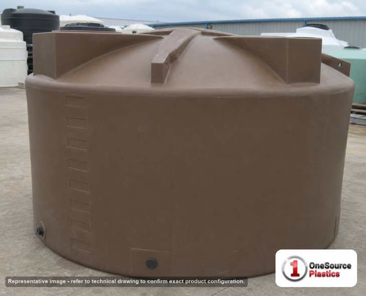 Bushman 5000 Gallon Dark Brown Vertical Water Storage Tank. Polyethylene; Dark Brown; 92" H x 140" W x 140" L; fittings: 1