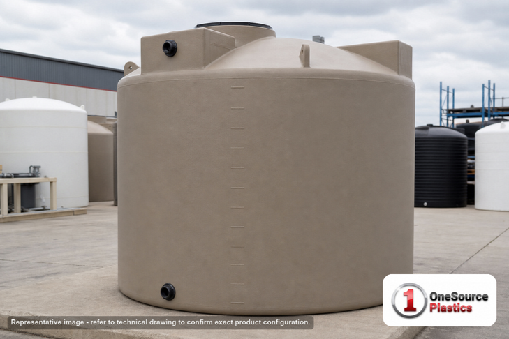 Bushman 2500 Gallon Mocha Vertical Water Storage Tank. Polyethylene; Mocha; 95" H x 96" W x 96" L; fittings: 1 Inlet, 1