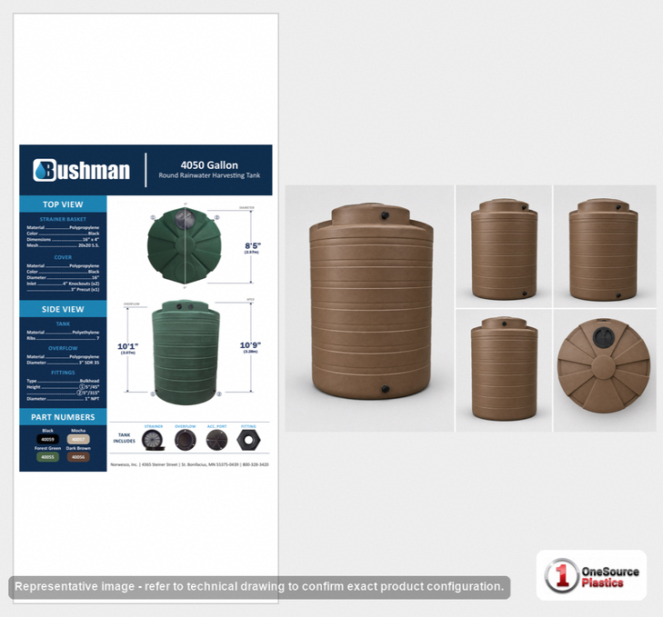 Bushman 4050 Gallon Mocha Rainwater Collection Storage Tank