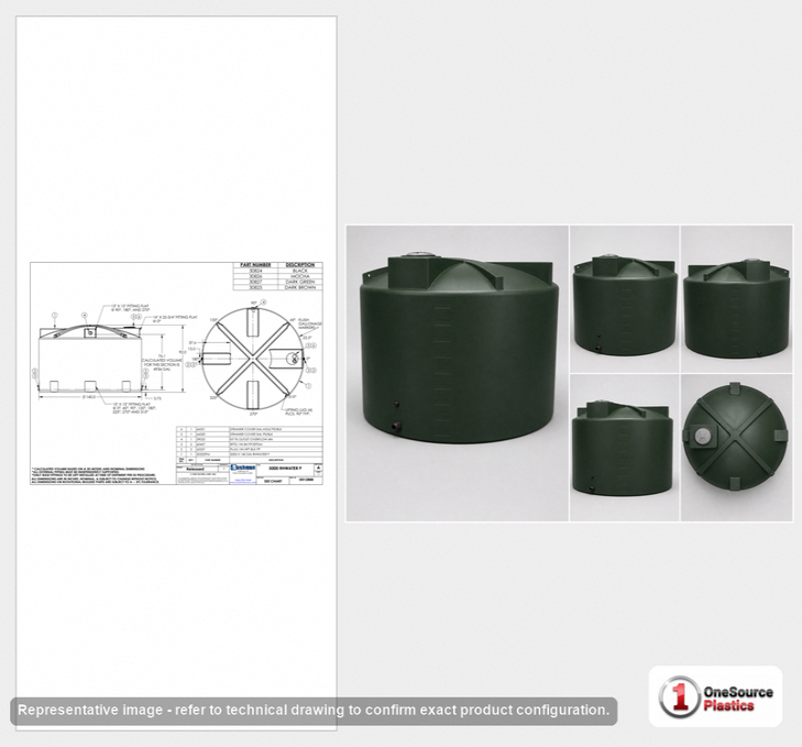 Dimensional spec drawing for Bushman 5000 Gallon Rainwater Tank (140" L x 140" W x 92" H)