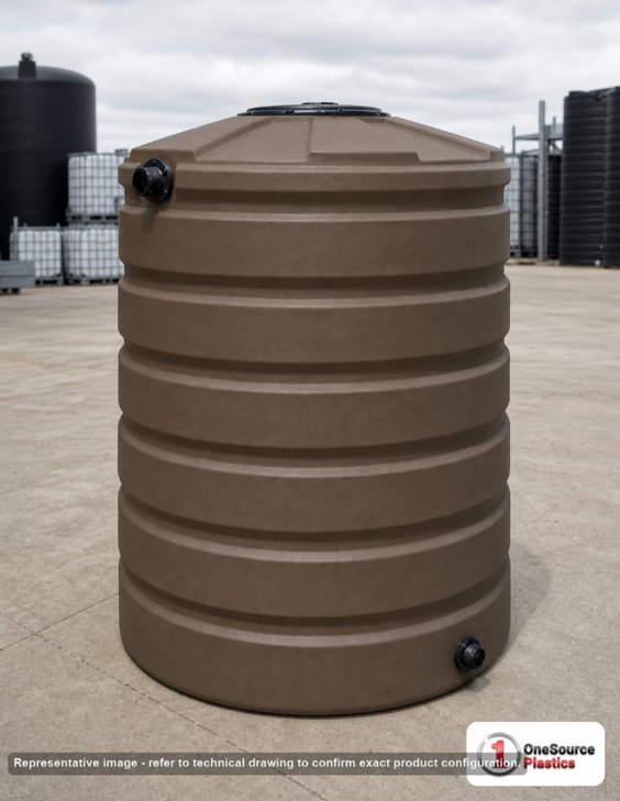 Bushman 330 Gallon Dark Brown Rainwater Collection Storage Tank. 330 gallon capacity; Polyethylene; Dark Brown; 63" H x 41"
