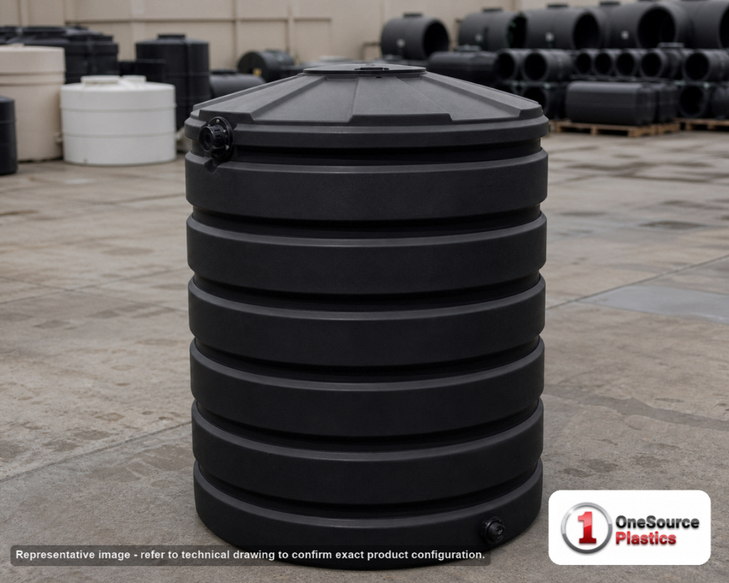 Bushman 330 Gallon Black Rainwater Collection Storage Tank. 330 gallon capacity; Polyethylene; Black; 63" H x 41" W x 41" L