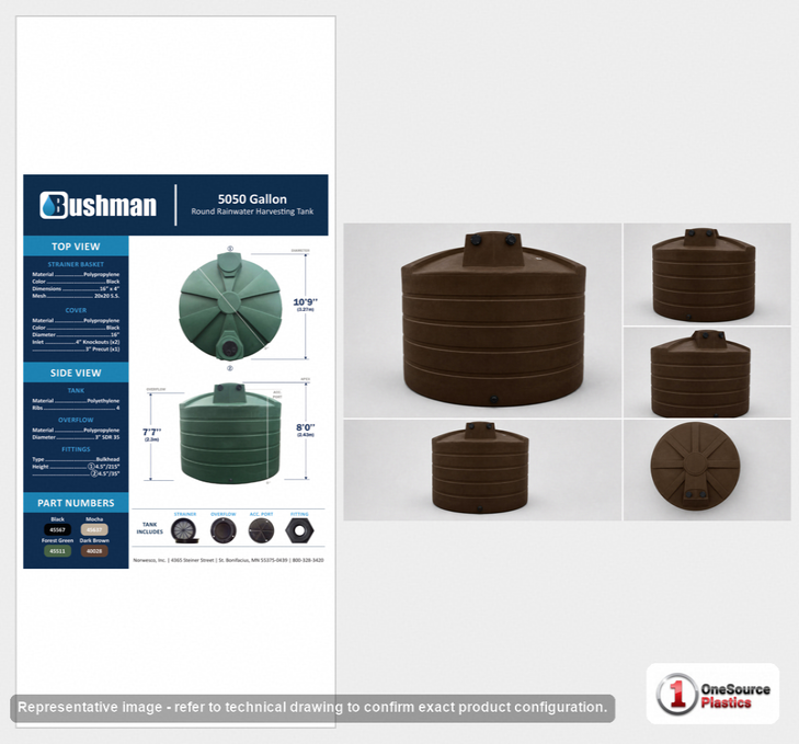 Bushman 5050 Gallon Dark Brown Rainwater Collection Storage Tank