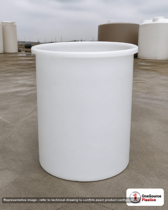 Chem-Tainer 1000 Gallon Plastic Open Top Batch Storage Tank. 1000.0 gallon capacity; Polyethylene; Natural White; dimensions 72.0in H x 66.0in W x 66.0in L; 245.0 lb empty; 2.0 specific gravity rating; max temp 120 deg  F / 48 deg  C; 3 Year Warranty. Manufacturer part number TC6672AA. Sold by OneSource Plastics (https://www.onesourceplastics.com).