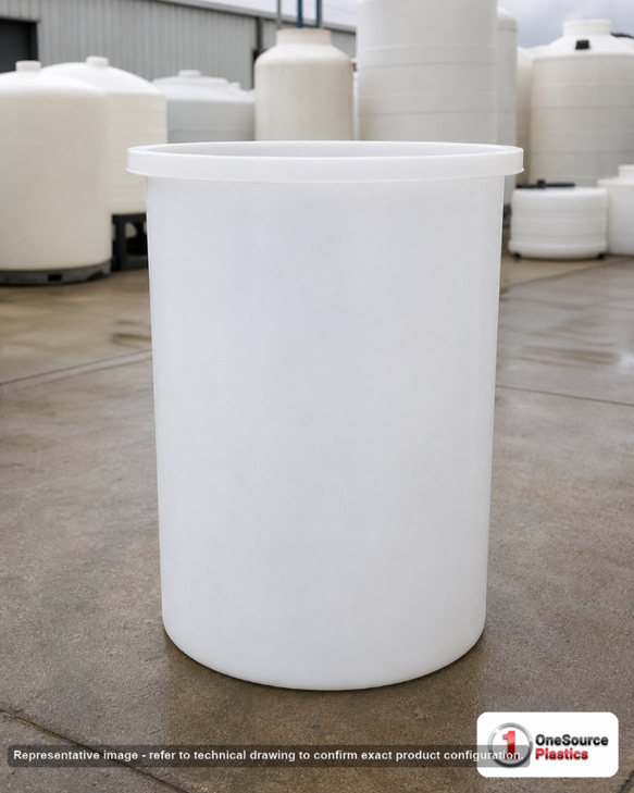 Chem-Tainer 102 Gallon Plastic Open Top Batch Storage Tank. 102 gallon capacity; Polyethylene; Natural White; 45" H x 27" W