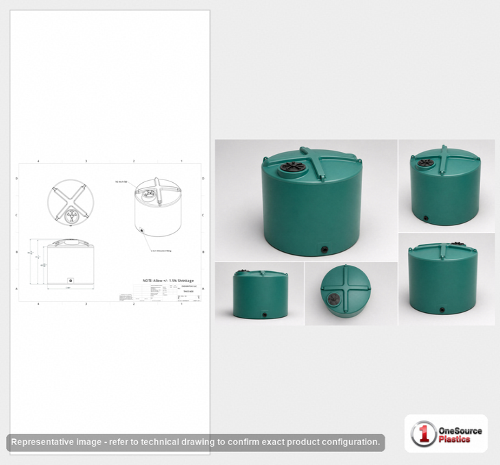 Dimensional spec drawing for Enduraplas 1400 Gallon Vertical Tank (80" L x 80" W x 79" H)