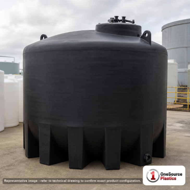 Enduraplas 1750 Gallon Plastic Vertical Liquid Storage Tank in Black. Polyethylene; Black; 89" H x 85" W x 85" L.