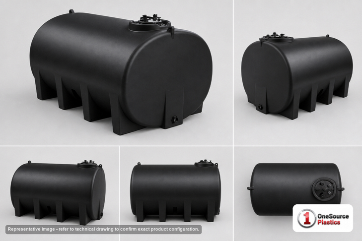 Dimensional spec drawing for Enduraplas 1750 Gallon Vertical Tank (85" L x 85" W x 89" H)