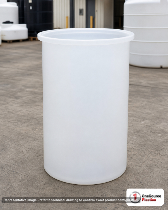 Chem-Tainer 180 Gallon Plastic Open Top Batch Storage Tank. 180.0 gallon capacity; Polyethylene; Natural White; dimensions 60.0in H x 30.0in W x 30.0in L; 65.0 lb empty; 2.0 specific gravity rating; max temp 120 deg  F / 48 deg  C; 3 Year Warranty. Manufacturer part number TC3060AA. Sold by OneSource Plastics (https://www.onesourceplastics.com).
