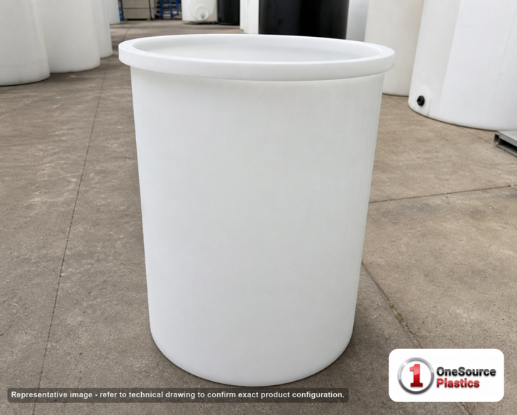 Chem-Tainer 260 Gallon Plastic Open Top Batch Storage Tank. 260.0 gallon capacity; Polyethylene; Natural White; dimensions 53.0in H x 39.0in W x 39.0in L; 80.0 lb empty; 1.9 specific gravity rating; max temp 120 deg  F / 48 deg  C; 3 Year Warranty. Manufacturer part number TC3953AA. Sold by OneSource Plastics (https://www.onesourceplastics.com).