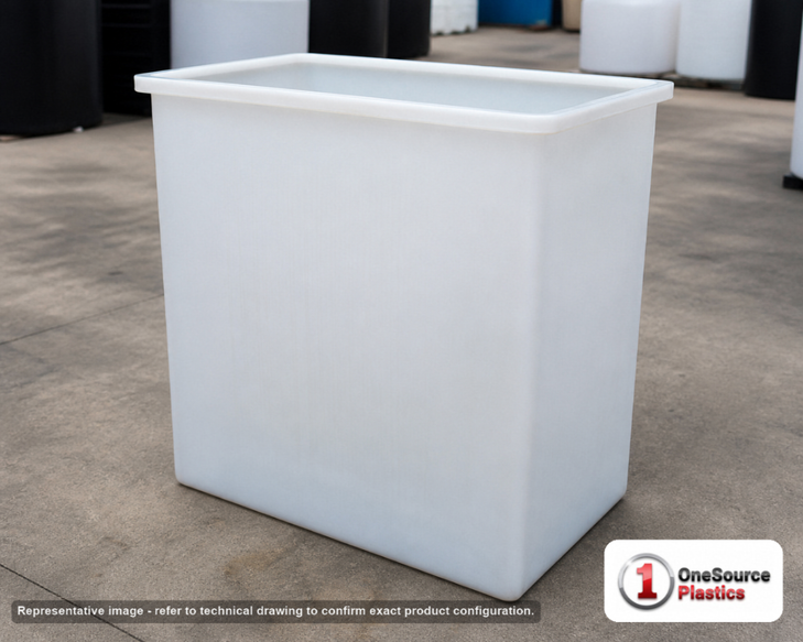 Chem-Tainer 270 Gallon Plastic Open Top Batch Storage Tank. 270 gallon capacity; Polyethylene; Natural White; 54" H x 24" W