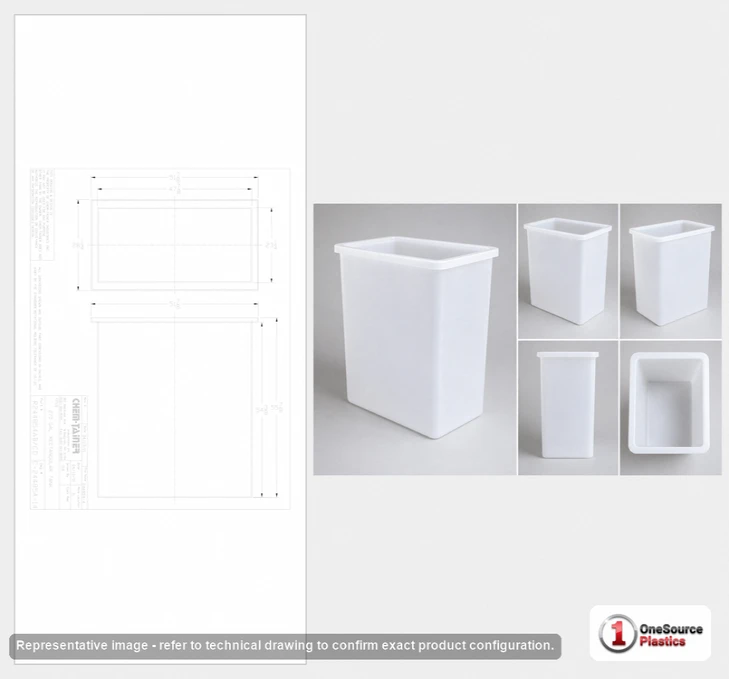 Dimensional spec drawing for Chem-Tainer 270 Gallon Rectangular Open Top Tank (48" L x 24" W x 54" H)