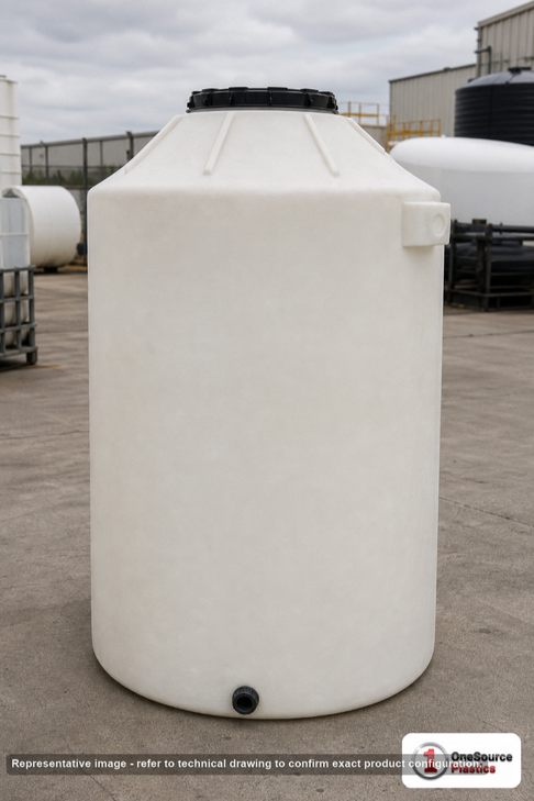 Chem-Tainer 300 Gallon HDPE Vertical Liquid Storage Tank. 300 gallon capacity; Polyethylene; White; 60" H x 45" W x 45" L