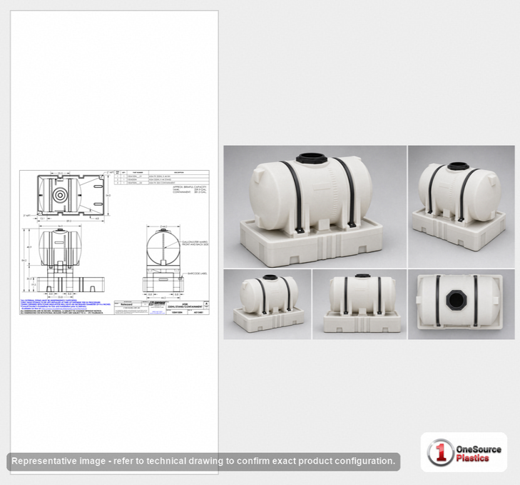 Dimensional spec drawing for Snyder Industries 335 Gallon Chemical Injection Tank (89" L x 54" W x 85" H)