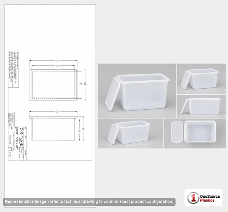 Dimensional spec drawing for Chemtainer 5 Gallon Open Top - Rectangular (16" L x 10" W x 10" H)