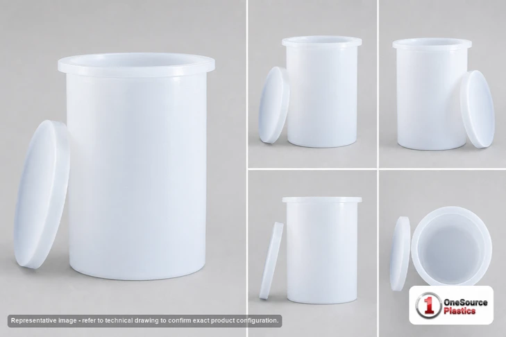 Dimensional spec drawing for Chemtainer 5 Gallon Open Top - Cylindrical (13" L x 13" W x 16" H)