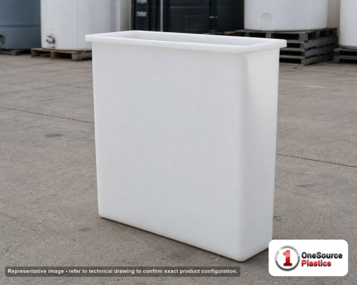 Chem-Tainer 67 Gallon Plastic Open Top Batch Storage Tank. 67 gallon capacity; Polyethylene; Natural White; 36" H x 12" W x