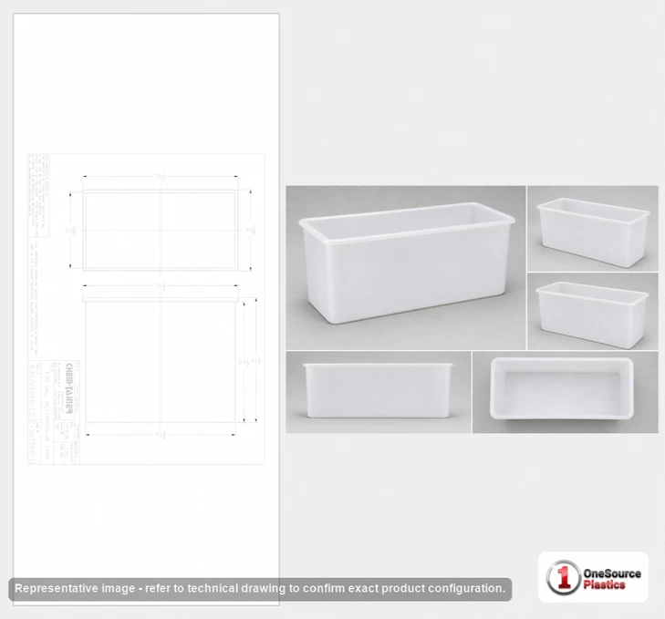 Dimensional spec drawing for Chem-Tainer 670 Gallon Rectangular Open Top Tank (72" L x 36" W x 60" H)