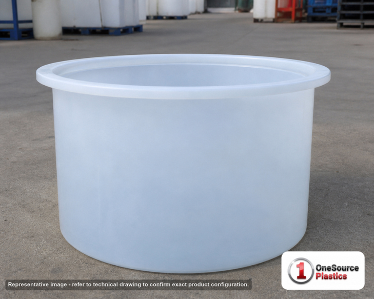 Chem-Tainer 73 Gallon Plastic Open Top Batch Storage Tank. 73 gallon capacity; Polyethylene; Natural White; 24" H x 30" W x