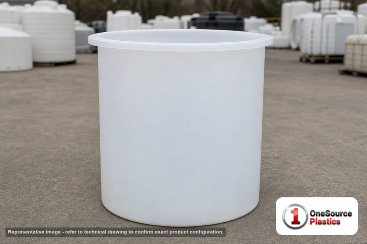 Chem-Tainer 85 Gallon Plastic Open Top Batch Storage Tank. 85 gallon capacity; Polyethylene; Natural White; 32" H x 28" W x