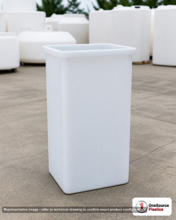Chem-Tainer 90 Gallon Plastic Open Top Batch Storage Tank. 90 gallon capacity; Polyethylene; Natural White; 48" H x 18" W x