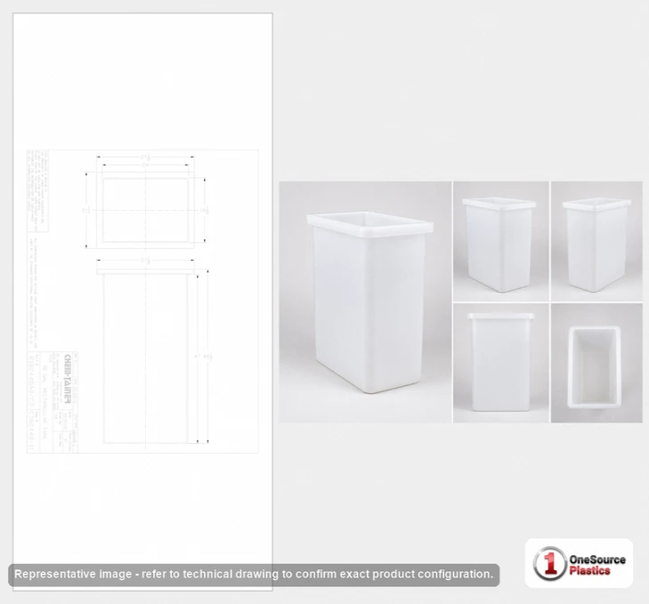 Dimensional spec drawing for Chem-Tainer 90 Gallon Rectangular Open Top Tank (24" L x 18" W x 48" H)
