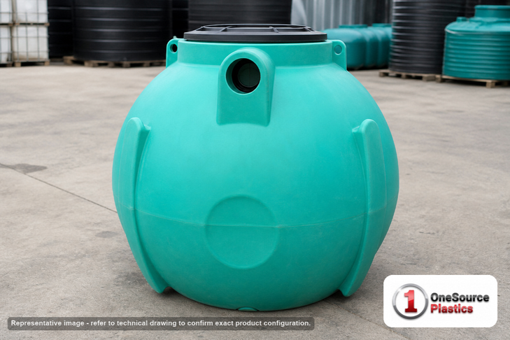 Norwesco Florida Only 300 Gallon Plastic Septic Pump Tank. 300.0 gallon capacity; Polyethylene; Green; dimensions 50.0in H x 51.0in W x 51.0in L; 105.0 lb empty; fittings: 1 Manway / Lid; max temp 130 deg  F / 54 deg  C; 3 Year Warranty. Manufacturer part number 44789. Manufactured by Norwesco. Sold by OneSource Plastics (https://www.onesourceplastics.com).
