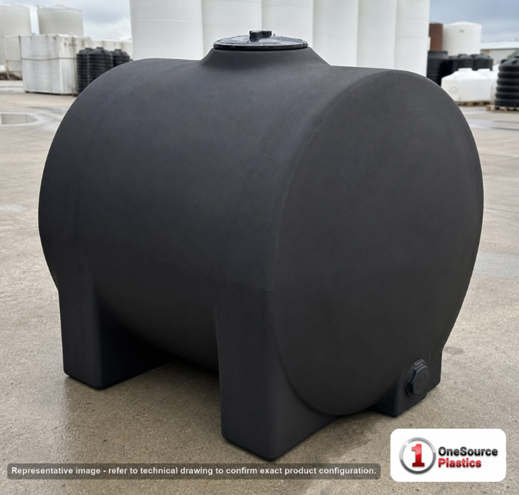 Norwesco 125 Gallon Black Horizontal Leg Tank. Polyethylene; Black; dimensions 35.0in H x 32.0in W x 41.0in L; 47.0 lb empty; 1.5 specific gravity rating; fittings: 1 Outlet , 1 Manway / Lid; max temp 120 deg  F / 48 deg  C; 3 Year Warranty. Manufacturer part number 40955. Sold by OneSource Plastics (https://www.onesourceplastics.com).