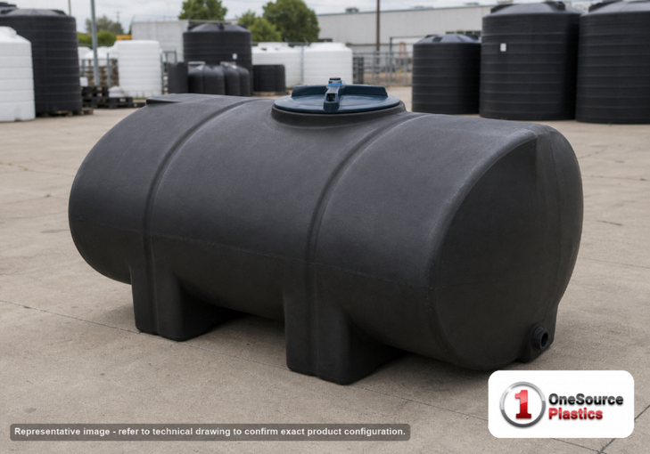 Norwesco 335 Gallon Black Elliptical Leg Tank. 335 gallon capacity; Polyethylene; Black; dimensions 33.0in H x 48.0in W x 71.0in L; 109.0 lb empty; 1.5 specific gravity rating; fittings: 1 Outlet , 1 Manway / Lid; max temp 120 deg  F / 48 deg  C; 3 Year Warranty. Manufacturer part number 42971. Manufactured by Norwesco. Sold by OneSource Plastics (https://www.onesourceplastics.com).