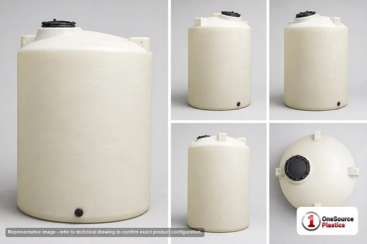 Dimensional spec drawing for Chem-Tainer 1150 Gallon Vertical Tank (48" L x 48" W x 156" H)