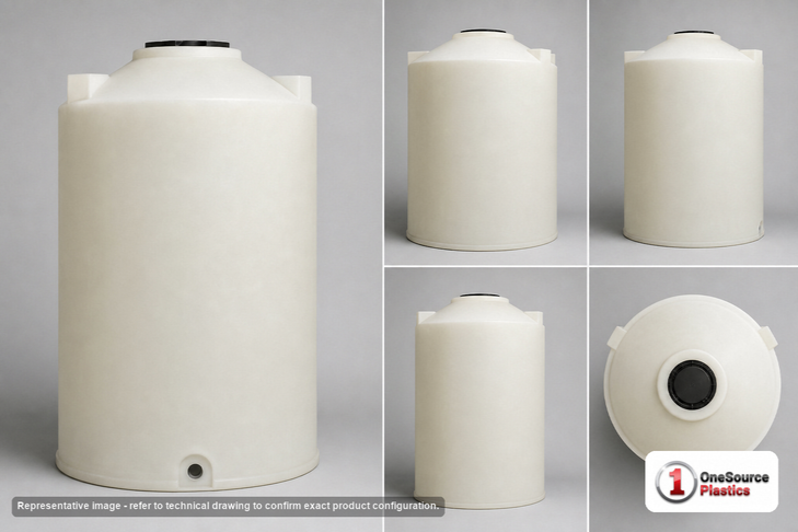 Dimensional spec drawing for Chem-Tainer 2000 Gallon Vertical Tank (64" L x 64" W x 160" H)