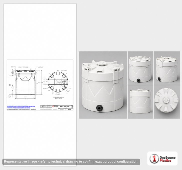 Dimensional spec drawing for Snyder 2500 Gallon Double Wall Tank (102" L x 102" W x 122" H)