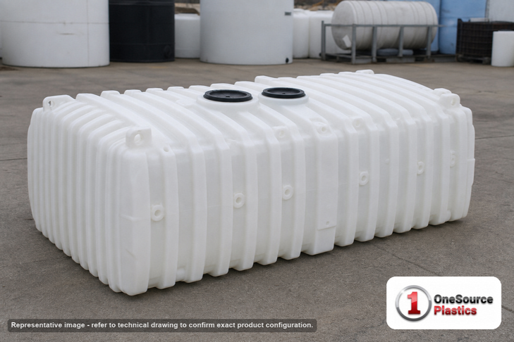 Norwesco 2600 Gallon Plastic Multi-Use Underground Liquid Storage Tank. Polyethylene; White; 51" H x 99" W x 155" L.