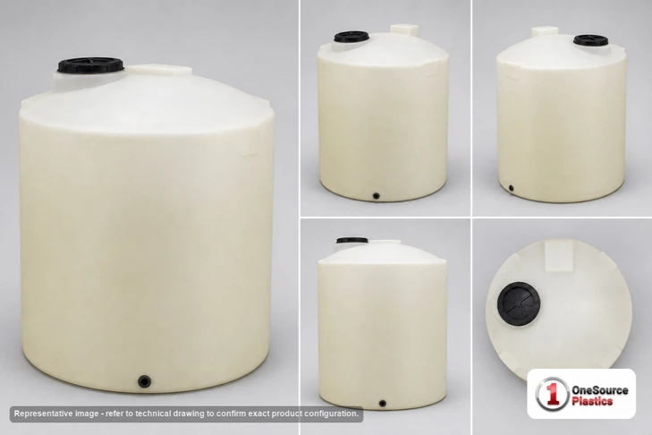 Dimensional spec drawing for Chem-Tainer 2800 Gallon Vertical Tank (95" L x 95" W x 98" H)