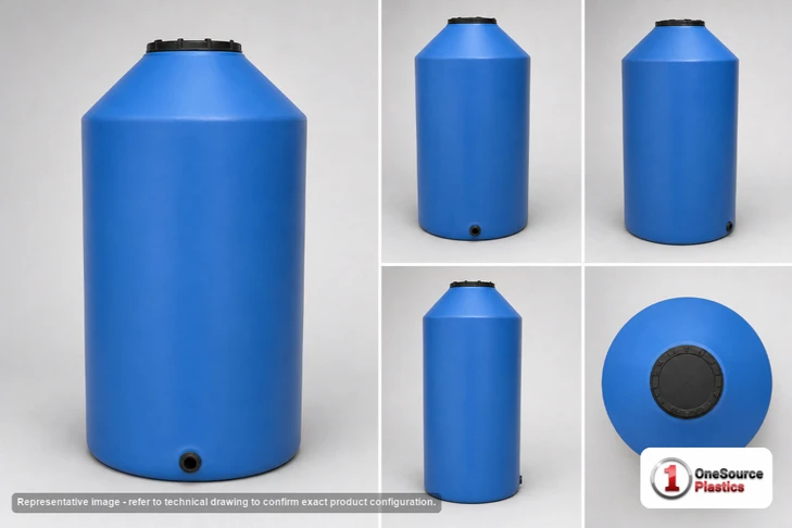 Dimensional spec drawing for Chem-Tainer 300 Gallon Vertical Tank (35" L x 35" W x 85" H)